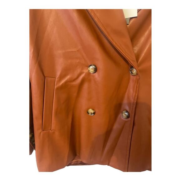 En Saison Faux Leather Oversized Blazer Jacket Double Breasted Rust Brown Small - Picture 12 of 12